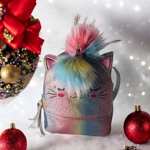 Under One Sky Rainbow Galaxy Cat Unicorn Caticorn Mini Travel Backpack. - Picture 1 of 5